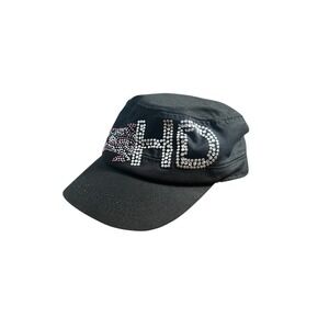 Black Military Style Cadet Hat Studded Rhinestone Logo Inspired Harley Davidson